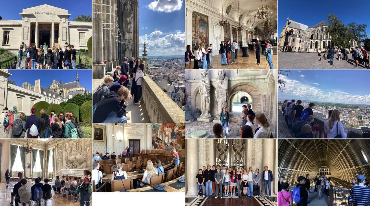 Foto-Collage des Besuches einer Gruppe der Aachener Viktoriaschule in Reims (Quelle: Schüler/Schülerinnen, Viktoriaschule Aachen)